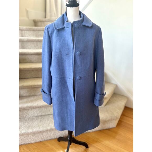 Talbots Cornflower Blue Button Front Wool Blend Knee Length Pea Coat - Picture 1 of 8
